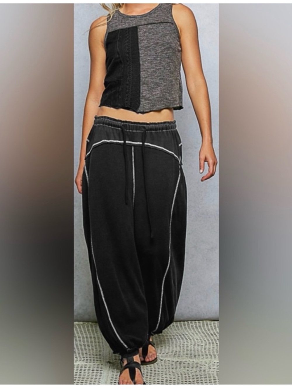 POL Black Track Pants with White Contrast Stitching